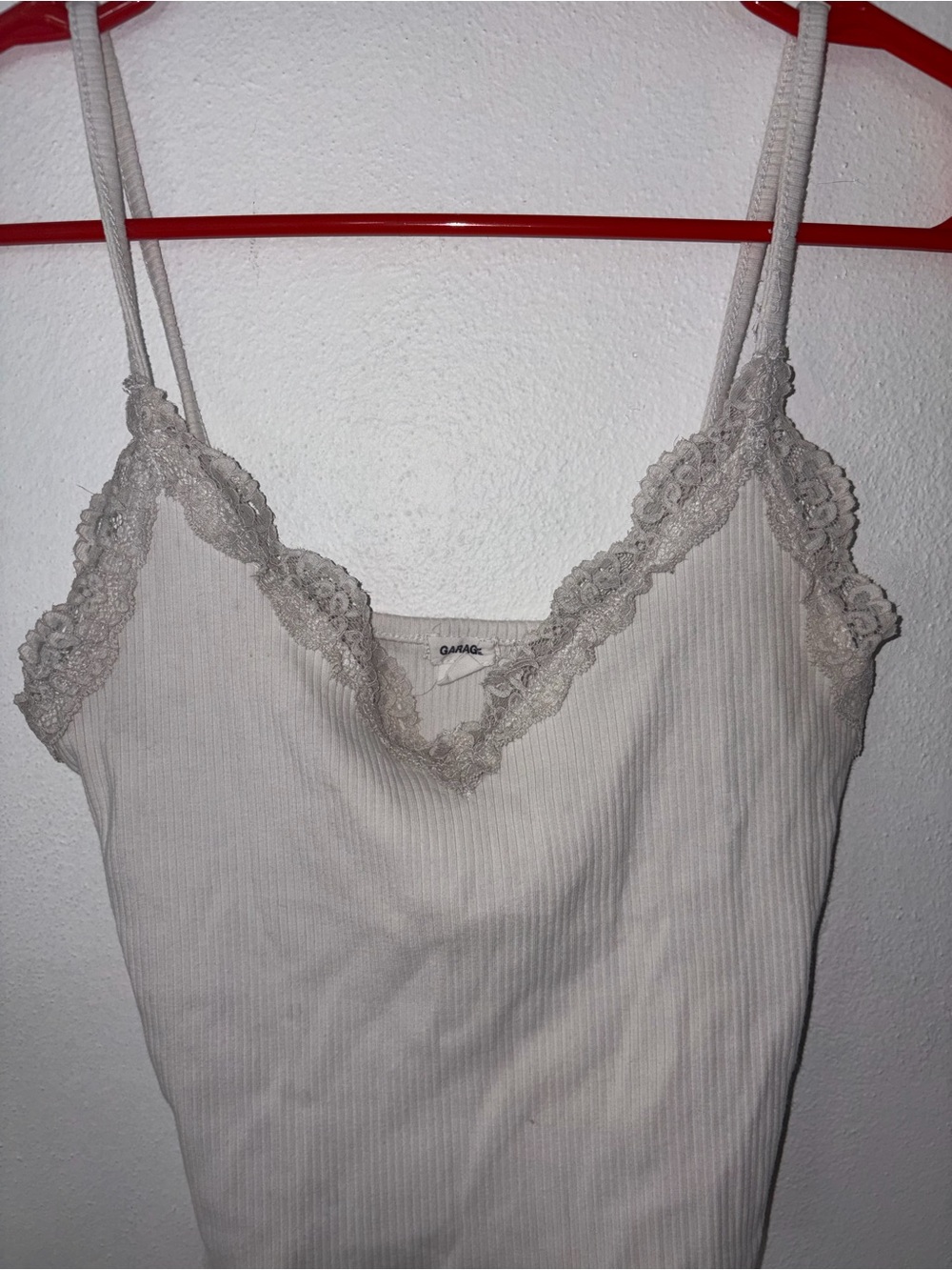 Garage Ribbed Lace-Trim Cami Tank - Cream size medium